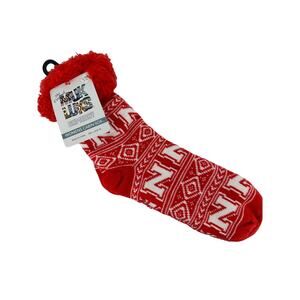 Muk Luks Nebraska Cornhuskers Football Knit Cabin Sox Slippers Womens Size L XL